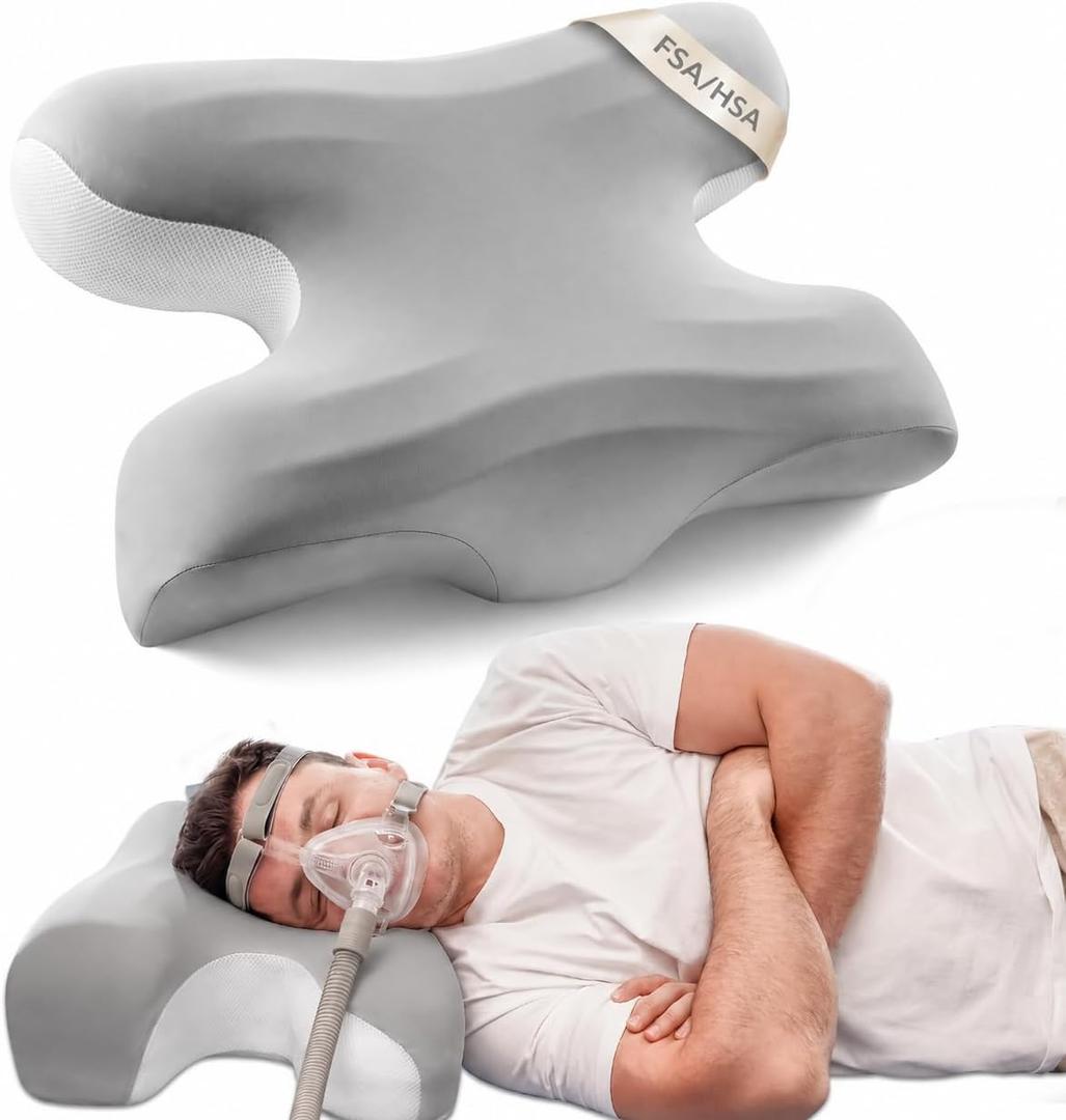 CPAP Pillow for Larger-Framed Men, Memory Foam Sleep Apnea Pillow to Reduce Air Leaks, Facial Pressure & Neck Pain, Height Adjustable CPAP Pillows for Side and Back Sleepers