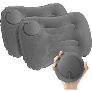 2-Pack Inflatable Camping Pillow, Portable Travel Pillow for Sleeping, Lightweight Compact Inflatable Pillows for Beach, Hiking, Backpacking, Airplane Travel, Press-to-Inflate Design (Grey) (17''x11''x4'')