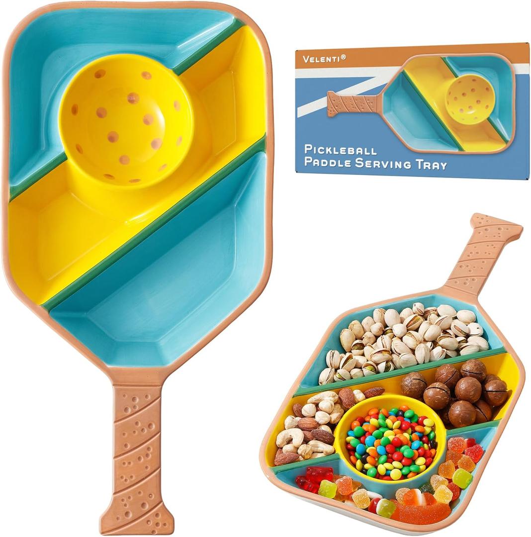 Pickleball Paddle Snack Tray - Cool Pickleballs Serving Tray for Snack - Paddle-Shaped Serving Tray with Compartments - Unique Divided Snack Trays for Pickleball Fans (Blue)