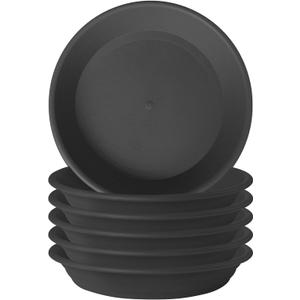 6 Pcs Plastic Plant Saucer 5", Singe Size, Thick Strong 6 8 10 12 inch Potted Plant Water Catcher Tray for Indoors, Planter Pot Saucer Flower Base Bottom Drainage Drip Tray Dish Plate Outdoor (Ash Black)