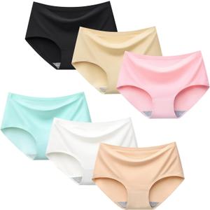 Charmi Teen Girls Seamless Underwear No Show Panties Full Coverage Pack of 6 (8-9 Years, Basic Color)