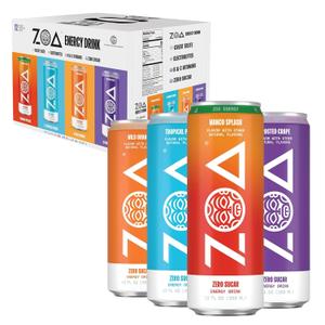 ZOA Zero Sugar Energy Drinks, Variety Pack - Sugar Free with Electrolytes, Healthy Vitamin C, Amino Acids, Essential B-Vitamins, and Caffeine from Green Tea (MS, TP, FG, WO)- 12 Fl Oz (12-Pack) BBD Aug 4 2026