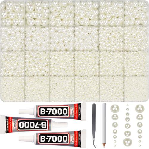 16500Pcs Ivory Flatback Pearls Beads for Crafting, 2-10mm Mixed Sizes Beige Glue On Half Pearls Rhinestones Gems with B7000 Glue for Crafts Bedazzling Shoes Clothes and More
