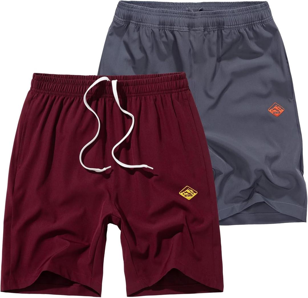 Vcansion 2 Pack Men's Outdoor Lightweight Hiking Shorts Quick Dry Sports Casual Running Shorts with Pockets (S)