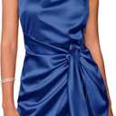 GRACE KARIN 2025 Women Satin Dress Cocktail One Shoulder Sleeveless Tie Waist Party Mini Dresses (14, Royal Blue)