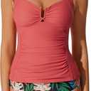 RXRXCOCO High Waisted 2 Piece Tankini Swimsuits for Women U-Wire Push Up Bathing Suit Tummy Control Ruched Swimwear Red (L)