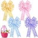 4 Pcs Easter Spring Wreath Bow Decoration Large Colorful Burlap Wreath Ribbon Bows Ornaments for Easter Party Tree (Cute Colors)