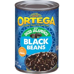 Ortega Black Beans, With Diced Jalapenos, 15 Ounce (Pack of 12) (EXP 01/15/27)