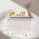 Necklace Holder Wall Hanging Organizer: Wall Mounted Jewelry Shelf with 56 Hooks and Tray, Display Hanger for Kids, Girls and Women, White & Metal