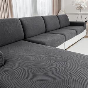 Couch Cushion Covers for Sectional and L Shaped Sofa, Stretch Soft Sofa Covers Washable Wear Resistant Slipcovers Furniture Protector Pet-Friendly (2 Seaters Covers+1 Chaise Cover, Dark Gray)