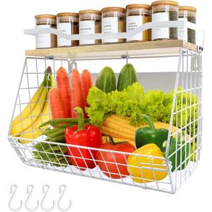 Upgrade Strong Magnetic Shelf for Fridge, Onion and Potato,Spice Rack,Fruit and Vegetable Storage and Organizer, Refrigerator organizers, Magnetic Basket for Pantry, Kitchen and Laundry Organizer, White
