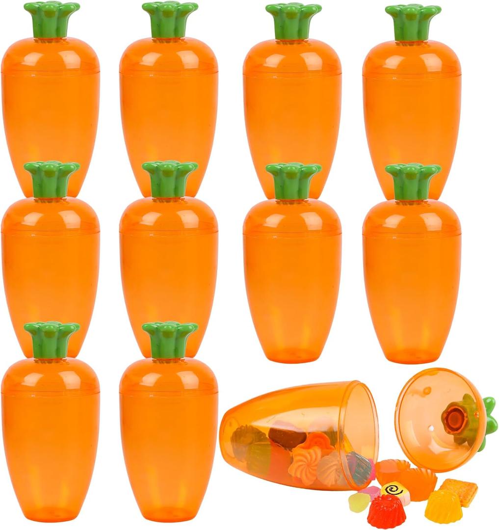 FOIMAS 12pcs Fillable Easter Containers Carrots Shaped Candy Containers for Easter Egg Hunt Home Decoration
