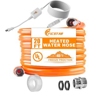 20FT Heated Water Hose for RV, Heated Drinking Water Hose Antifreeze to -45F, Water Heater Thermostat with Self-regulating Function, 5/8" I.D. with 3/4" GHT Adapter, Lead and BPA Free,No Odor