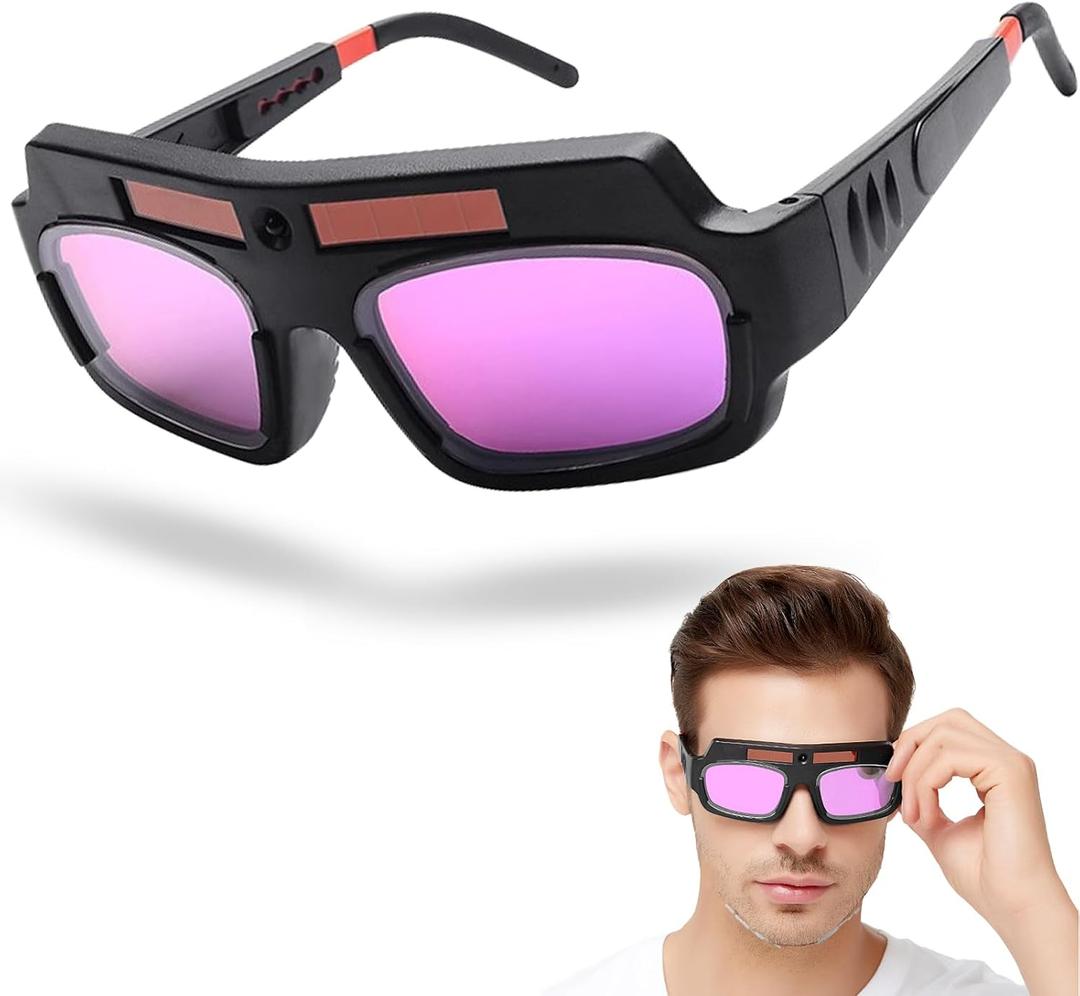 Welding Glasses Auto Darkening, Solar Power True Color Safety Goggles, Anti-Fog Welding Goggles Eyes Protective, Welder Glasses with Welding Helmet for MIG TIG ARC Cut Grinding Weld Plasma