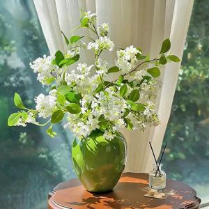 5pcs Green Faux Stems Artificial Flower Branches for Vase -29.9", Silk Tall Fake Greenery Branch with Flowers Arrangements for DIY Bouquets Wedding Home Office Vase Fillers Decor (White)