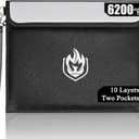 2 Pockets Fireproof Document Bag 6200F, 10 Layers Waterproof Fireproof Money Bag for Cash with Reflective Strip, Heat Insulated Waterproof Document Holder Pouch, Fire Safe Storage (Black)