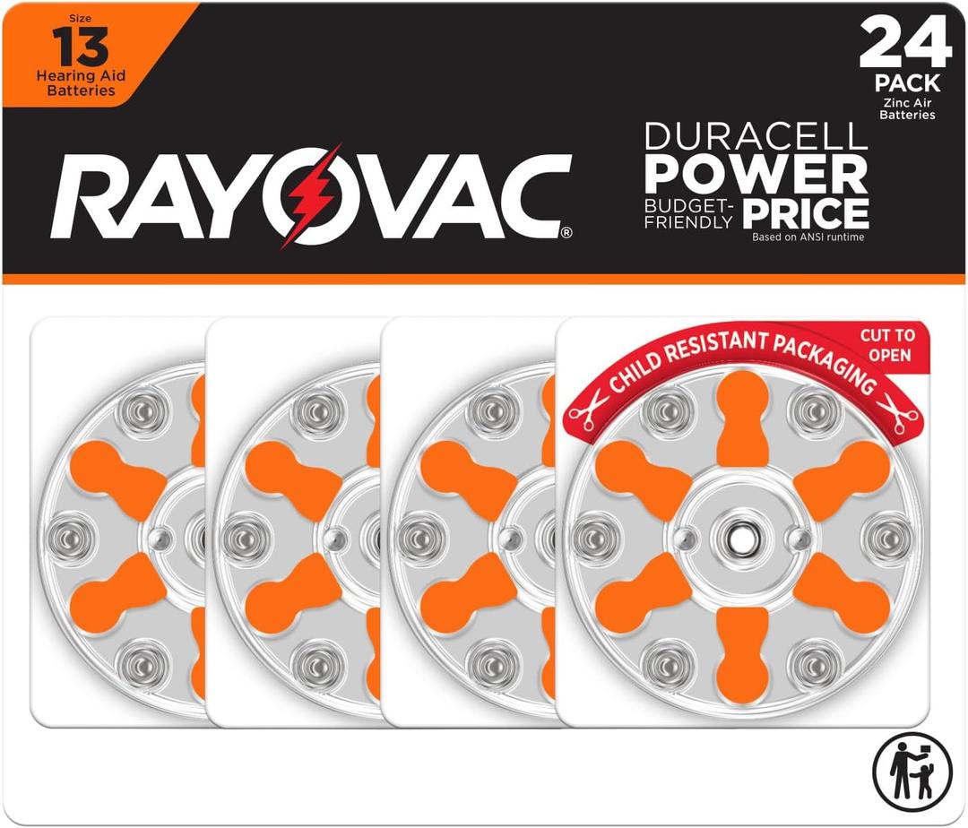 Rayovac Size 13 Hearing Aid Batteries (24 Pack), Size 13 Batteries (Orange Tab)