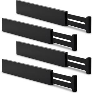 Utoplike 4 pcs Bamboo Kitchen Drawer Dividers Large, Adjustable Black Drawer Organizers, Spring Loaded, Works in Kitchen, Dresser, Bathroom, Bedroom, Drawer, Desk, 2.4" H