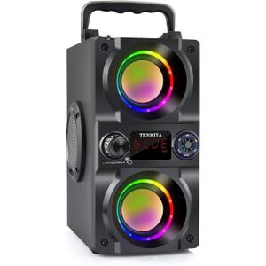 Bluetooth Speaker, 40W (60W Peak) Portable Wireless Speaker with Colorful Lights, Double Subwoofer Heavy Bass, FM Radio, MP3 Player, Bluetooth 5.0, Loud Stereo speakers for Home Outdoor Party Camping