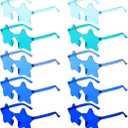 Matcheck 14 Star Shaped Rimless Sunglasses Transparent Candy Color Glasses Irregular One Piece Fun Party Eyewears Teen Adult (Blue Ombre)