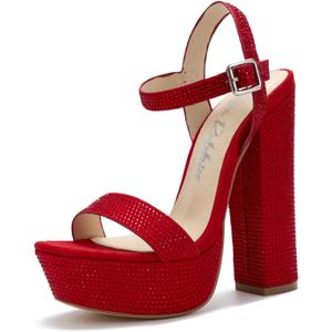 Cape Robbin Women's Rhinestone Platform Heels - 5.5-inch Heel with 1.5-inch Platform - Memory Foam Cushioned Ankle Strap Sandals - Dressy Chunky High Heels for Women Footwear (Rosss) Red 10