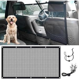 Car Dog Barrier Net Universal Dog Barrier for Car with Adjustable Ropes and Hooks One-Piece Design Mesh for Most Cars, SUVs, Pickups, Trucks and Vans(45x24 Inches)