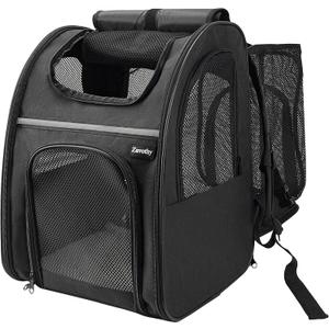 Zavothy Cat Backpack Carrier – Expandable Airline Approved Pet Travel Bag for Cats & Small Dogs, Breathable Mesh Pet Carrier Backpack with Padded Base (Black)