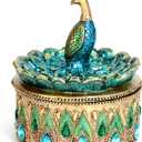 Bits and Pieces Peacock Jewelry Box for Women Small Keepsake Box with Peacock Figurine Lid - Decorative Boxes for Home Decor
