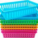 KWAGOCAR 8 Pack Classroom Storage Baskets Bins Colorful Plastic Organizer Basket Small Pencil Holder Tray Mesh Bins for Paper Desk Shelf Home School Office Arts Crafts Toy File Organization