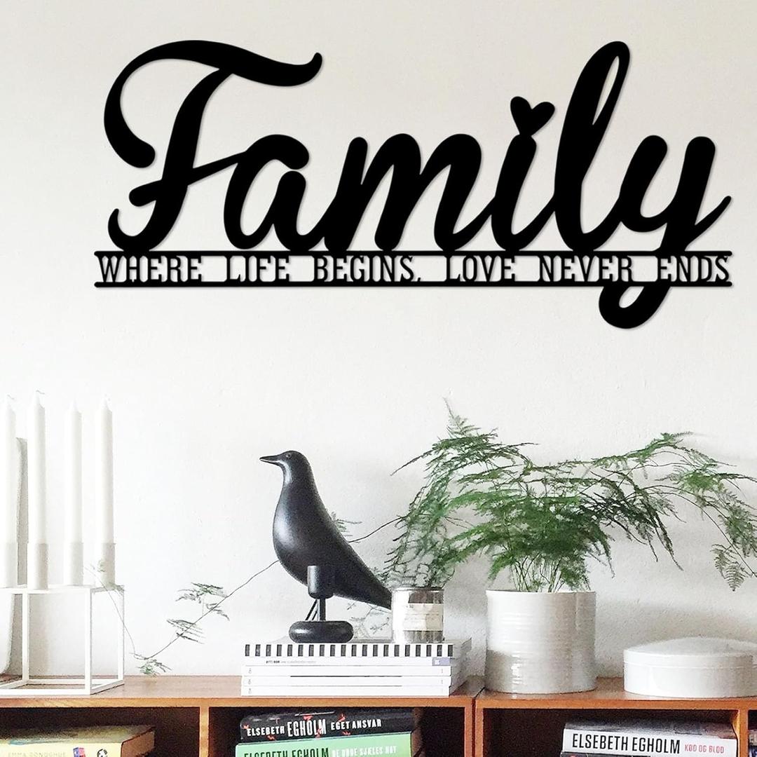 Family Wall Decor Rustic Metal Family Signs for Farmhouse Home Living Room Bedroom Decor - 16.5"X7.5" (Family - where life begins)