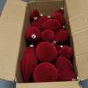 30PCS Burgundy Velvet Christmas Ornaments Various Shapes Flocked Ornaments for Christmas Tree Balls with Hanging Ropes, Shatterproof Plastic Balls Decorations for Holiday Party Indoor Home, Red