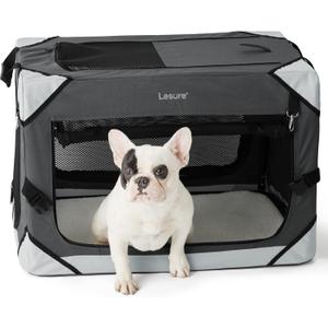 Lesure Collapsible Dog Crate - Portable Travel Kennel for Extra Small Dog, 4-Door Pet Crate with Mesh Windows, Indoor & Outdoor, Light Gray