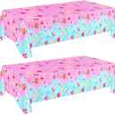 Fanfanwin 2 Pieces Candyland Plastic Tablecloth Candyland Sweet Party Decorations Colorful Lollipop Pink Table Covers for Candy Land Birthday Baby Shower Sweet Party Supplies