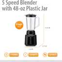 Toastmaster 5 Speed Blender with 48-oz Plastic Jar - Kitchen Blender with Stainless Steel Blades - For Fruit Smoothies & More - Multiple Speeds & Pour-Through Lid
