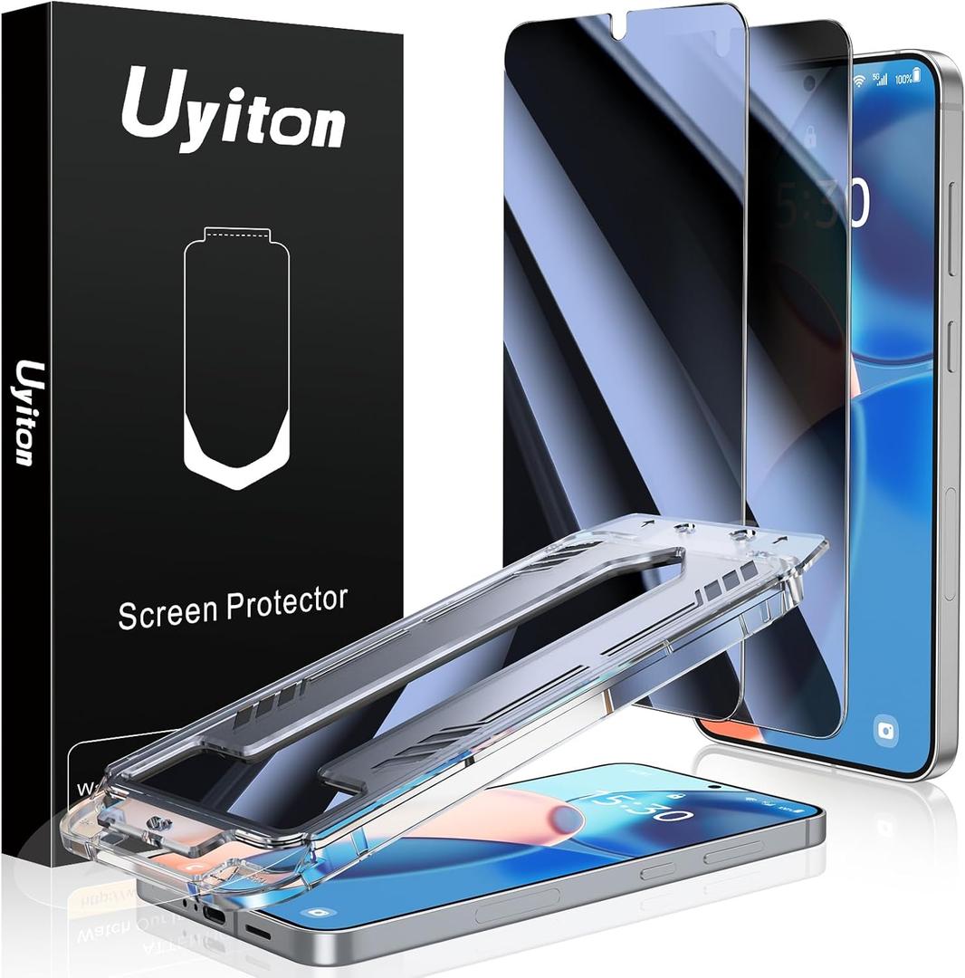 Uyiton UnBreak-Glass for Samsung Galaxy S24+ Plus/S25+ Plus Privacy Screen Protector, [Ultrasonic Fingerprint Support][Auto-Alignment Frame] Scratch-Resistant Bubble-Free Tempered Glass -2 Pack (Black)