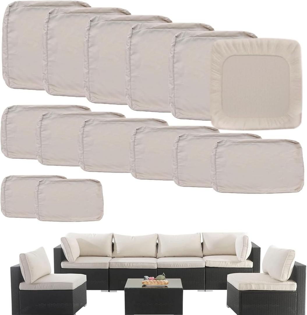 Outdoor Cushion Covers Replacement 14 Pcs Patio Cushion Covers fit for 7Pieces 6-Seater Wicker Rattan Sectional Couch Sofa Outdoor Cushion Slipcovers Set Seat and Back Cover Only, Apricot