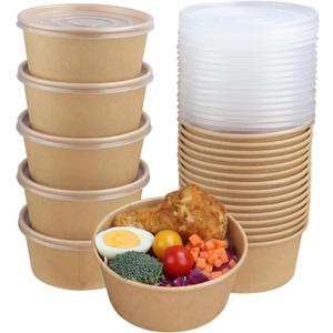 24 oz Disposable Kraft paper bowls with lids, Food containers Soup Bowls Party Supplies Treat Bowls 50 Pack