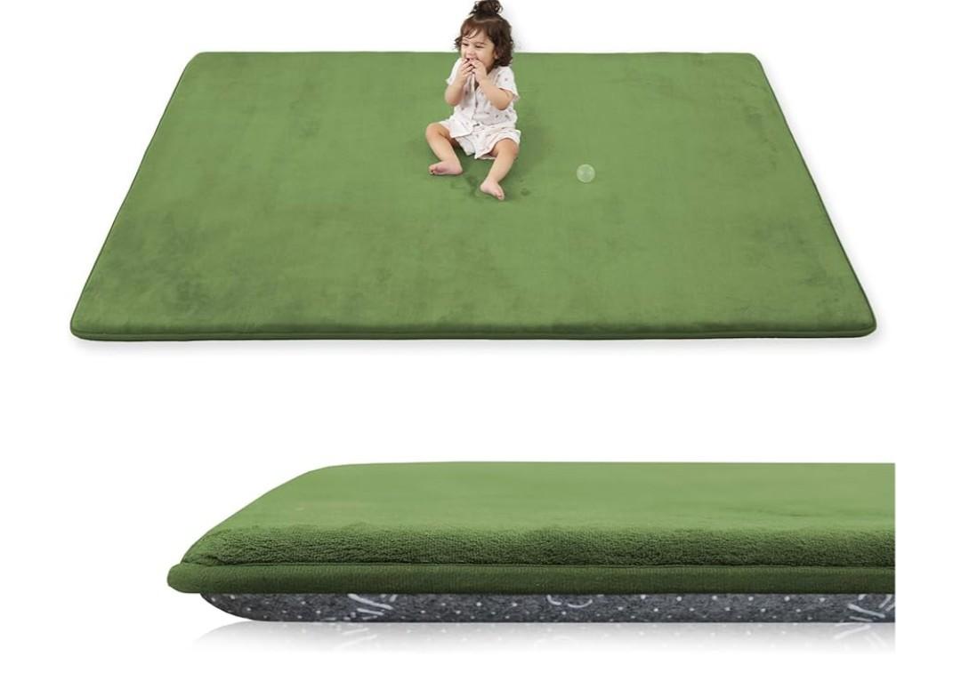 1.3" Thick Baby Floor Play Mat 50x50, Basic Padded Foam Mat for Tummy Time Crawling, Non Slip Cushioned for Babies Toddlers Infants Kids (Olive)