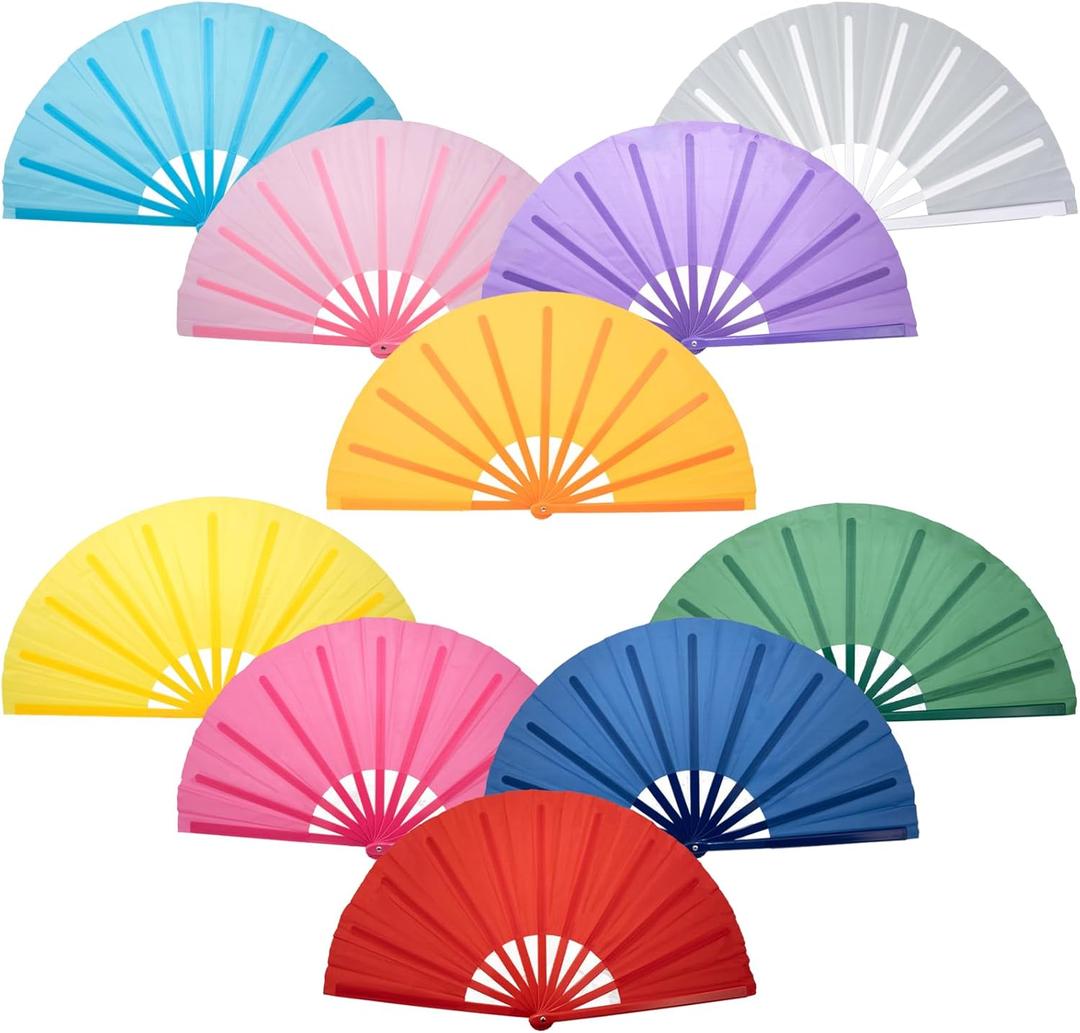 QIRMIZI 10PCS Boots on The Ground Line Dancing Fan - Large Folding Hand Rave Fan for Chinese Kung Fu, Dance, Music Festivals,Carnivals, Weddings, EDM Events, Parties & Decorations