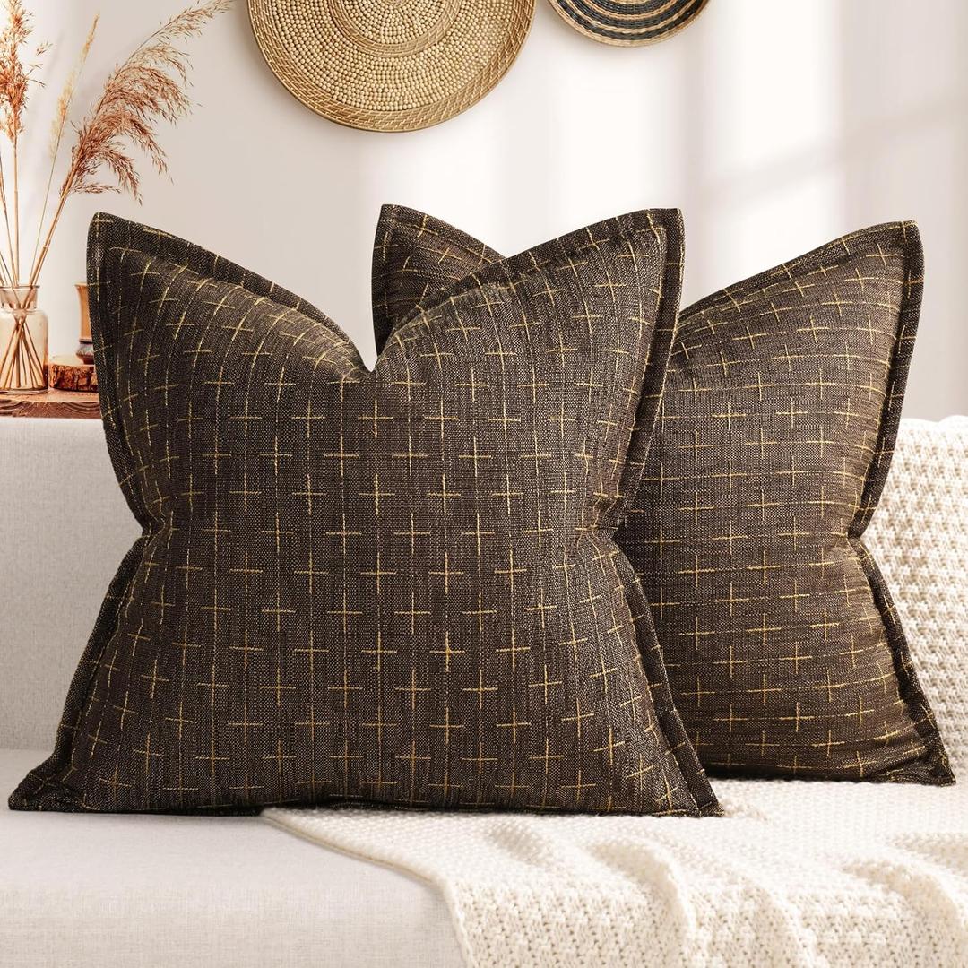ZWJD Pillow Covers 22x22 Set of 2 Soft Polyester Textured Pillow Covers with Stylish Flange Edge Cozy Farmhouse Throw Pillows for Couch Bed Sofa Living Room (22" x 22" (Pack of 2), Dark Coffee)