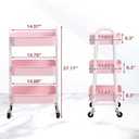 AGTEK Makeup Cart, Movable Rolling Organizer Cart, 3 Tier Metal Utility Cart, White - Pink