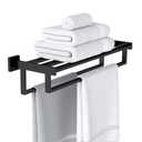 Bathroom Towel Rack with Double Towel Bar, 24 Inch Towel Racks for Bathroom Wall Mounted, Hand Towel Hanger Stainless Steel Towel Shelf Rack Bathroom Towel Storage, Black