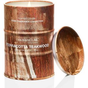 M&SENSE Terracotta Teakwood Scented Candles Christmas Decor,Natural Non Toxic, Aromatherapy Candle for Stress Relief Meditation Relaxing, Housewarming Gifts for Women Men, 11.3oz 70 Hour