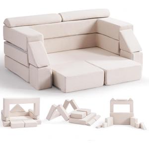 ROBOTIME Modular Play Couch for Kids, Convertible Toddler Sofa with Washable Covers, Versatile Foam Kids Couch for Playroom Forts, Lounging & Creative Play (for Ages 3+) (Off-white)