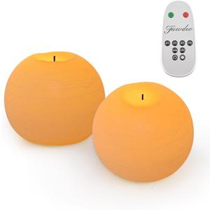 Flameless Candles with Remote & Timer,4" H LED Battery Operated Round Candle 2 Pack,Real Wax Christmas Candle Lights Flickering for Christmas Gift Wedding Home Decor (Ivory)