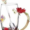 Tea Cup Gifts for Mom Women Mothers Day Glass Coffee Enamels Mug Birthday Butterfly Rose Gifts for Her Valentines Day Christmas Tea Cup with Spoon, A-Cup-Red-Tall