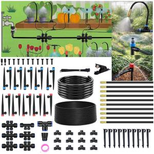 240FT Drip Irrigation System for Garden: 1/2" Quick Connect PE Tubing Automatic Water Sprinkler Kit Adjustable Misting Part 1/4" Watering Hose for Outdoor Raised Bed Plants Flower Yard Greenhouse