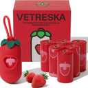 VETRESKA Dog Poop Bag Dispenser with Strawberry Scented Bags, Leak Proof, Extra Thick and Large Pet Waste Bags,1 Count Bag Holder and 105 Bags (7 Refill Rolls) for Walking Dog and Cats Litter, Red