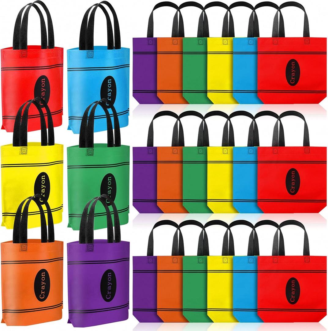 Hosuly 24 Pcs Pre-K Graduation Gifts Crayon Tote Bags End of Year Gift Bags Bulk Goodies Decor for Teacher Appreciation Preschool Kindergarten Graduation Back to School Party Supplies
