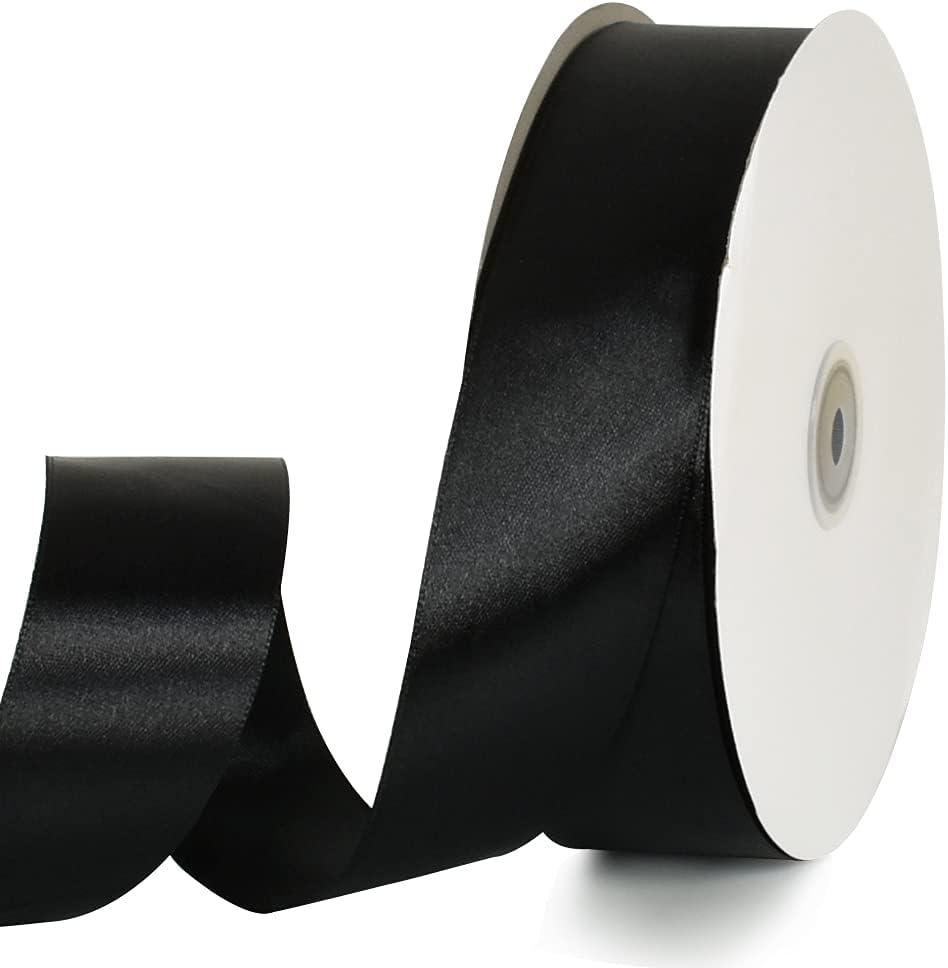 TONIFUL 1-1/2 Inch (40mm) x 100 Yards Black Wide Satin Ribbon Solid Fabric Ribbon for Gift Wrapping Chair Sash Valentine's Day Wedding Birthday Party Decoration Hair Floral Craft Sewing (1.5 in x 100 yds)